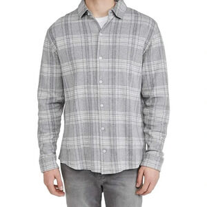Vince Slub Plaid  Linen Blend Button Up